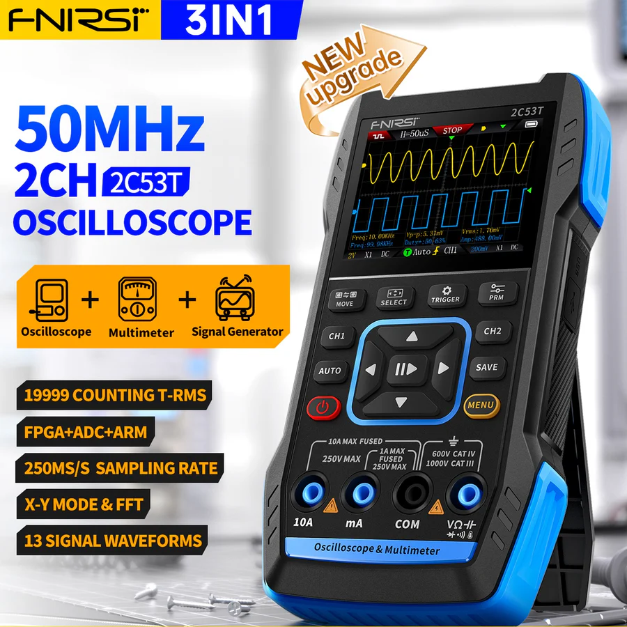FNIRSI 2C53T Handheld 3in1 Oscilloscope, Multimeter & Signal Generator - Image 2